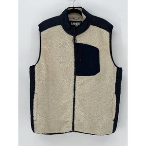 Lands' End Full Zip Hybrid Vest Faux Sherpa & Quilted Navy Blue Size XL (46-48)
